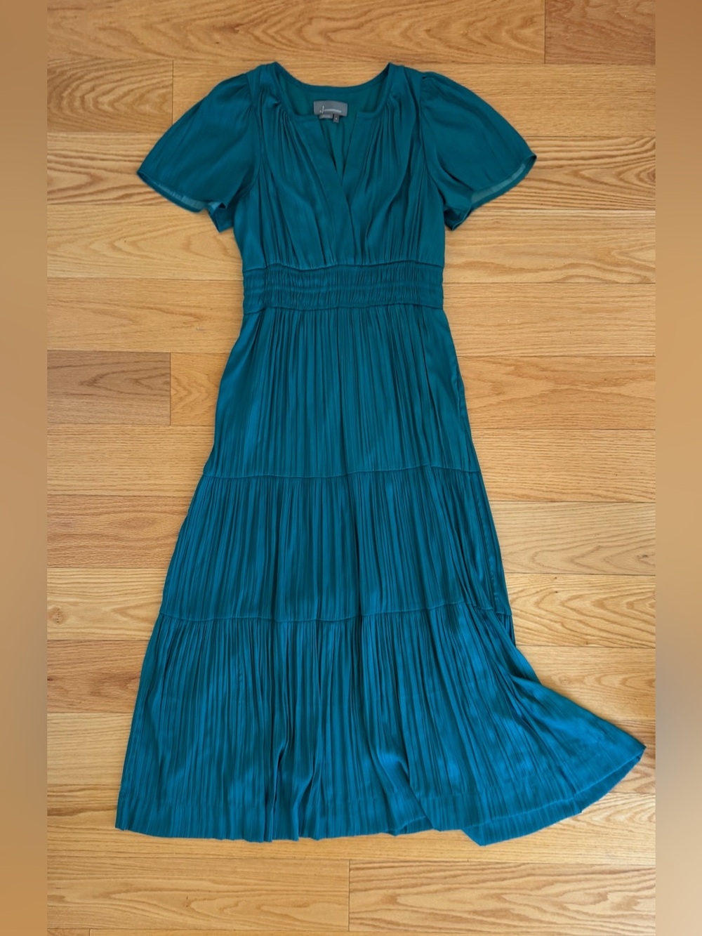 Anthropologie The Somerset Maxi Dress Teal Tiered Smocked Waist Puff Sleeve M